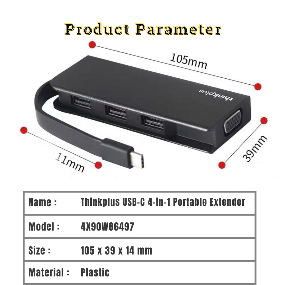 Jual LENOVO ThinkPlus USB-C 4-in-1 Portable Extender Adapter Converter -  4X90W86497 | Shopee Indonesia