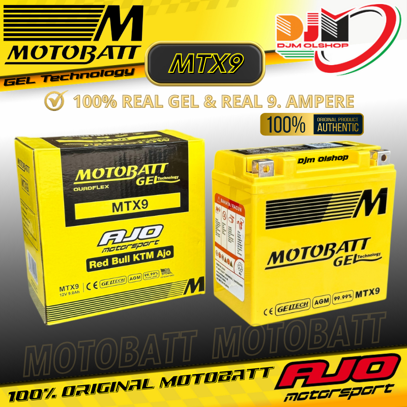 Motobatt Aki Gel MTX9 12V 9Ah Motor Bajaj Pulsar 180 200 220, Suzuki Thunder 125, TVS Apache