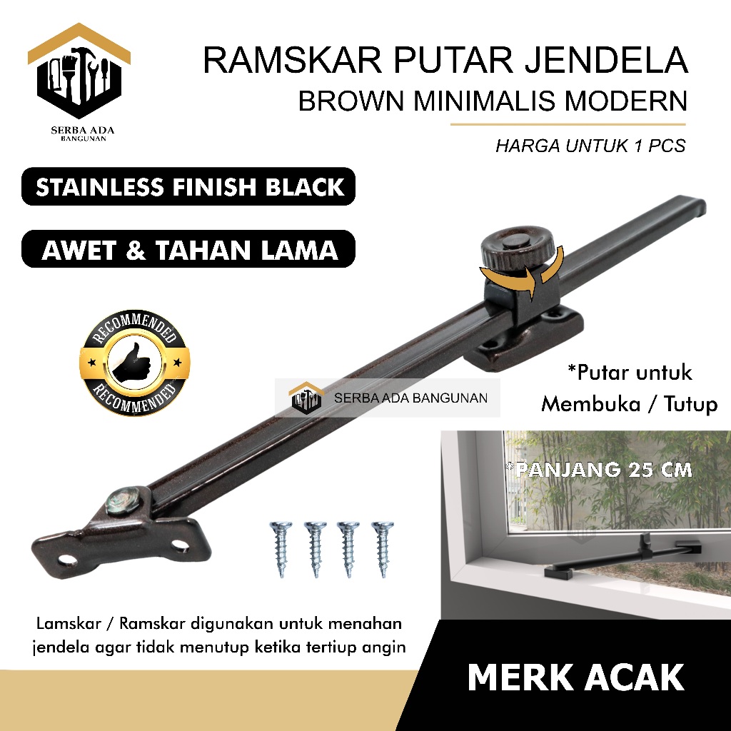 Jual SAB Ramskar Putar Hitam Silver Putih / Hak Angin / Lamskar Jendela ...