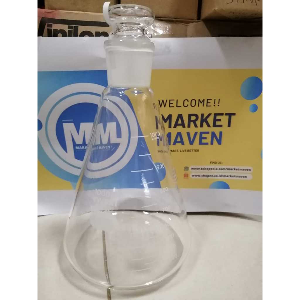 Jual IWAKI Erlenmeyer Flask With Glass Stopper 34/35 Labu Erlenmeyer ...