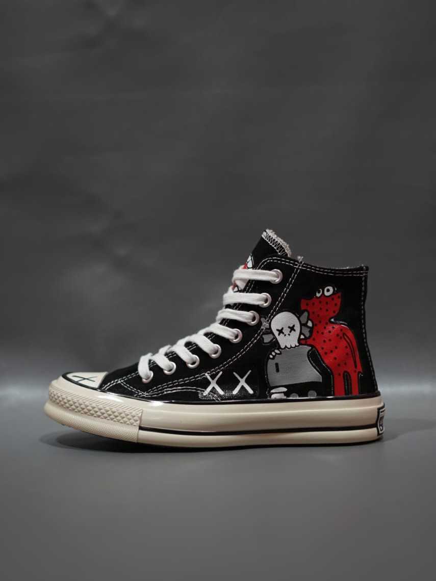 SEPATU CONVERSE 70S HIGH X KAWS JILID HITAM GRADE ORIGINAL 36-43 SNEAKERS  BLACK WHITE