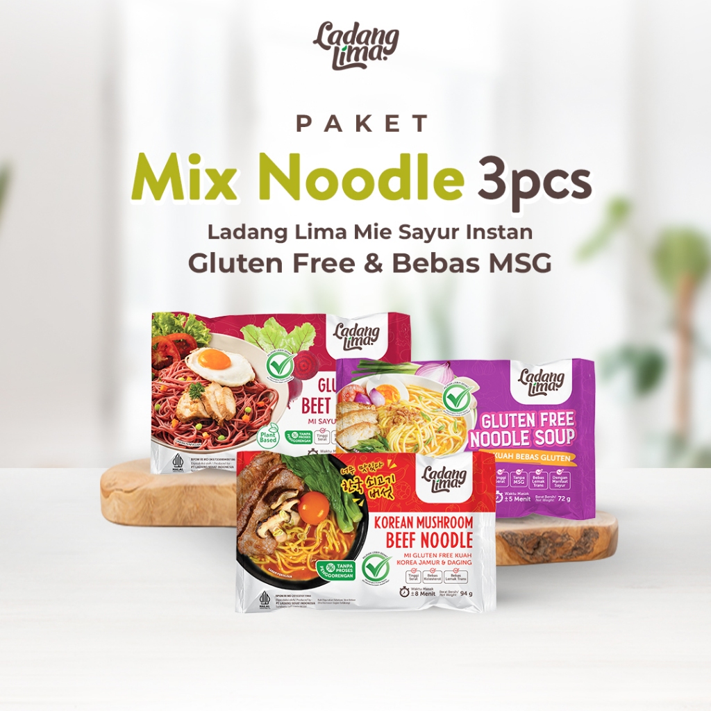 Jual Paket Mix Noodle (3 pcs) - Ladang Lima Mie Sayur Instan Gluten ...