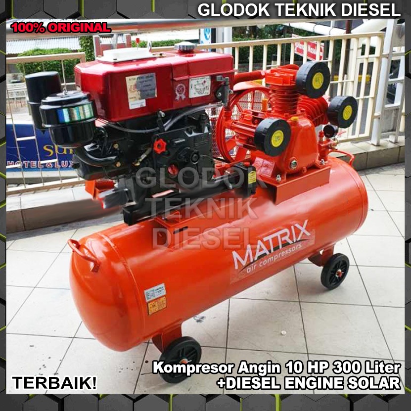 Jual Matrix Kompresor Angin 10 HP 300 Liter + Engine Penggerak Diesel ...