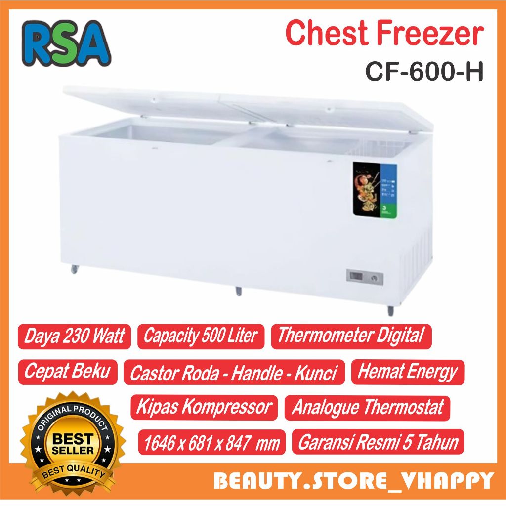 Jual Chest Freezer RSA 500 Liter CF-600-H Garansi Resmi | Shopee Indonesia