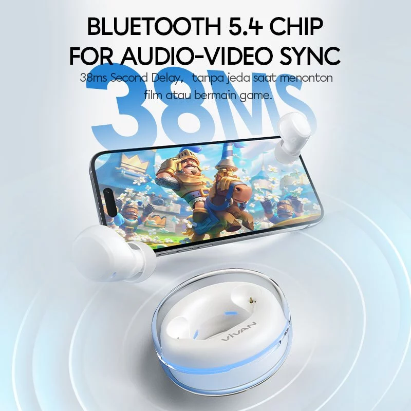 VIVAN Space Mini TWS Bass Up Bluetooth 5.4 Low Latency 38MS Gaming TWS 36 Hours Playtime Garansi 1th