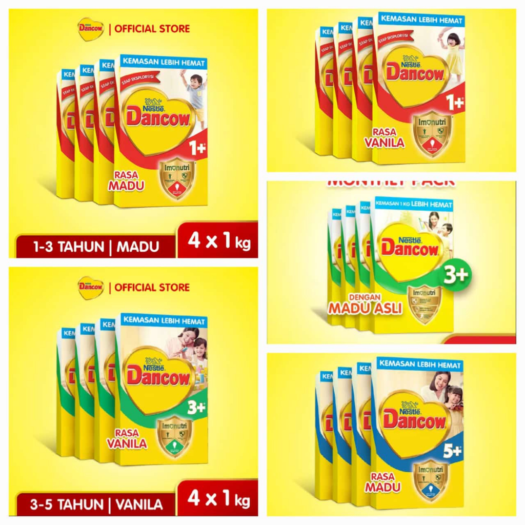 Jual Dancow 1+ 3+ 5+ Rasa Madu/Vanila Bundle 1 Kg x 4 Dus | Shopee ...