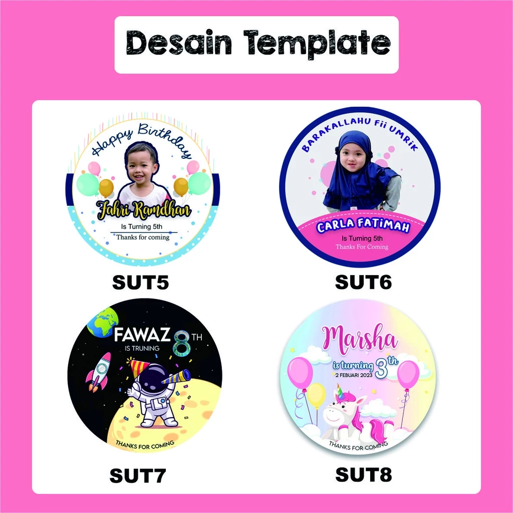 Jual 2-4 Sticker Bulat Ulang Tahun Anak Stiker Ultah Free Design ...