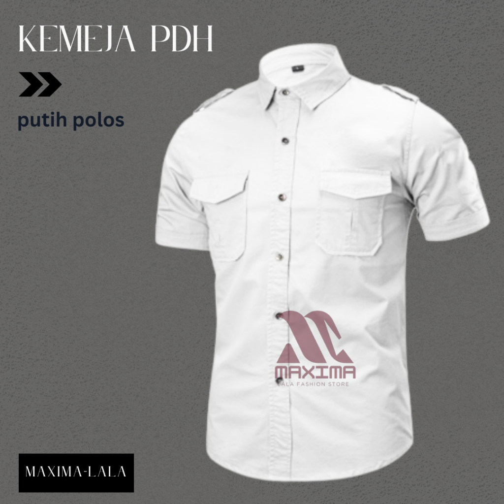 Baju PDH Putih Polos Pria Lengan Pendek Kemeja PDH Putih Seragam Kerja  Katun Drill