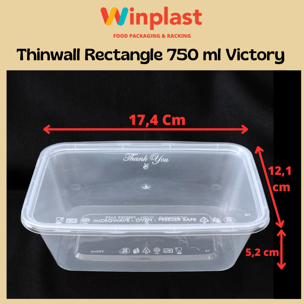 Jual Victory Thinwall Rectangle 750 ml Warna Bening Isi 25 pcs | Shopee ...