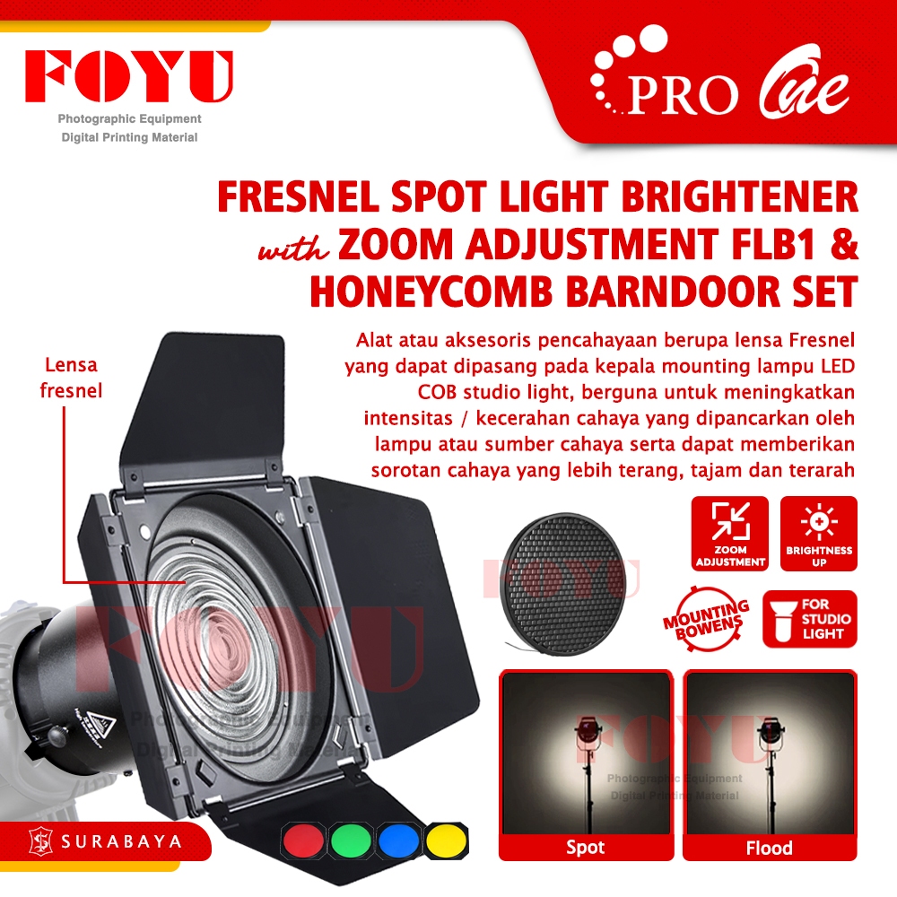 Jual Fresnel Spot Light Brightener Zoom Adjustment Pro One FLB1 Sorot ...