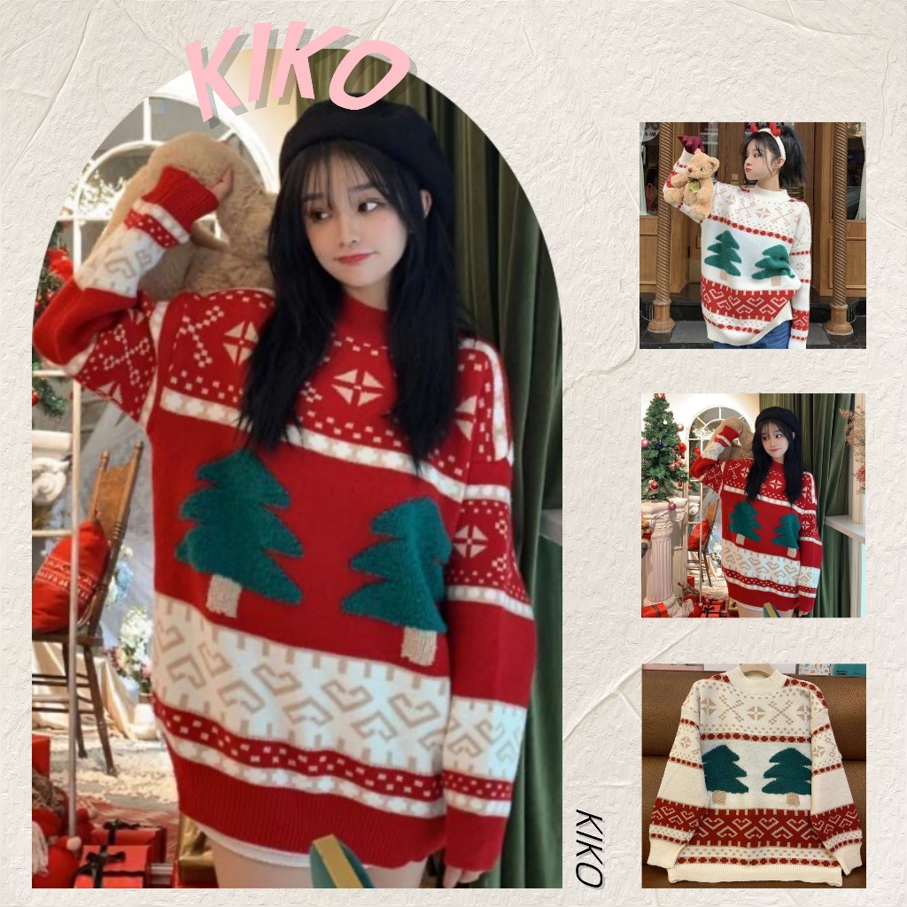 Jual KIKO Baju Natal Christmas Sweater Crew Neck Sweater Merah Natal ...