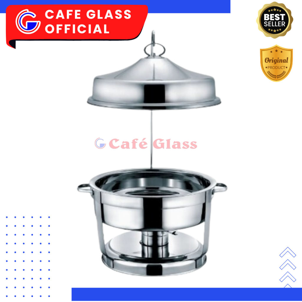 Tempat Prasmanan Stainless Hanging Cover - Chafing Dish Bulat 8L Tinggi - Prasmanan Silver