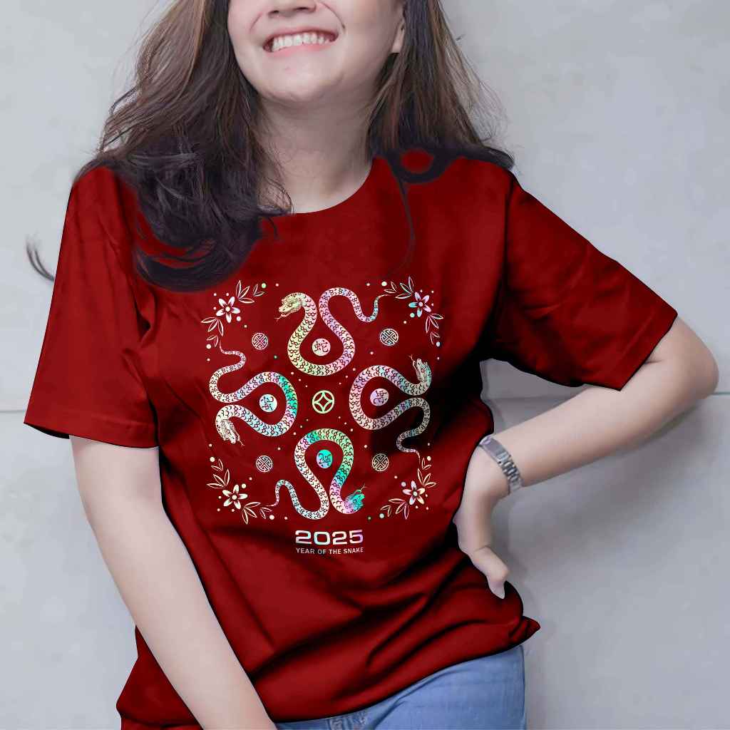 Jual HHHM Baju Kaos Imlek 2025 Gong Xi Fa Cai Four Snake Hologram | T ...
