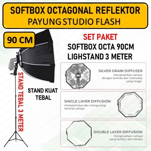 Jual Softbox Flash OCTAGONAL KS90 Diameter 90cm+ Light Stand Stand 3 ...