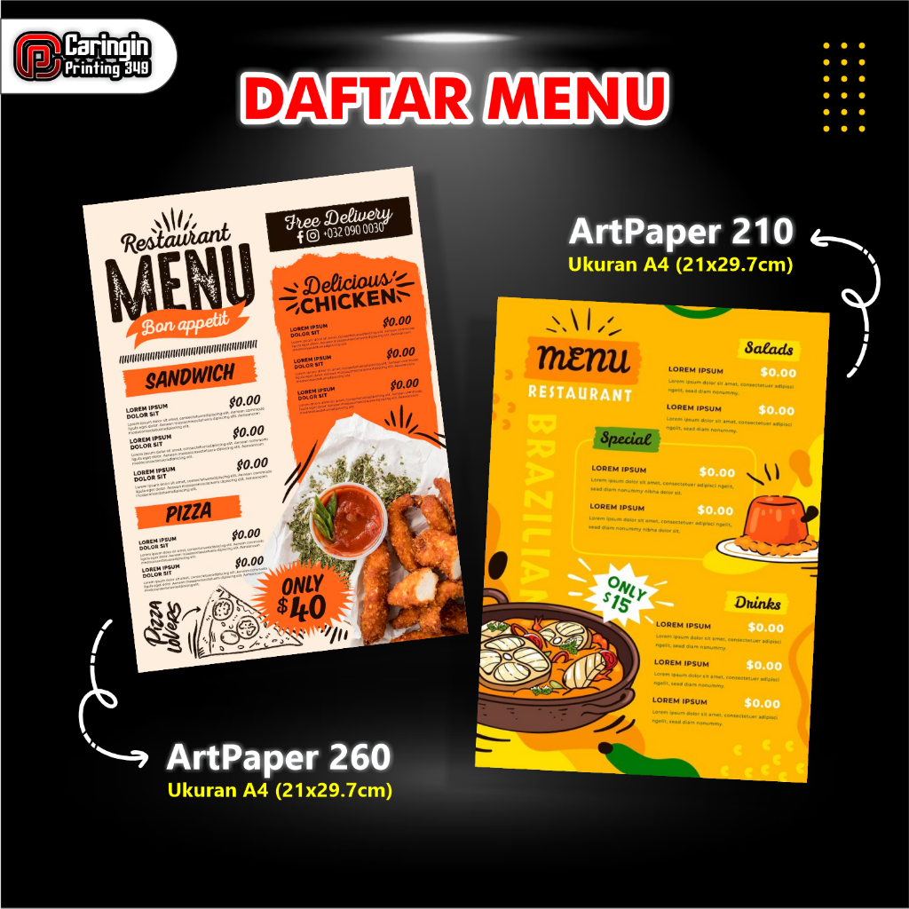 Jual CETAK DAFTAR MENU (PRINT MENU MAKANAN/MINUMAN/CAFE/RESTO/WARNAS ...