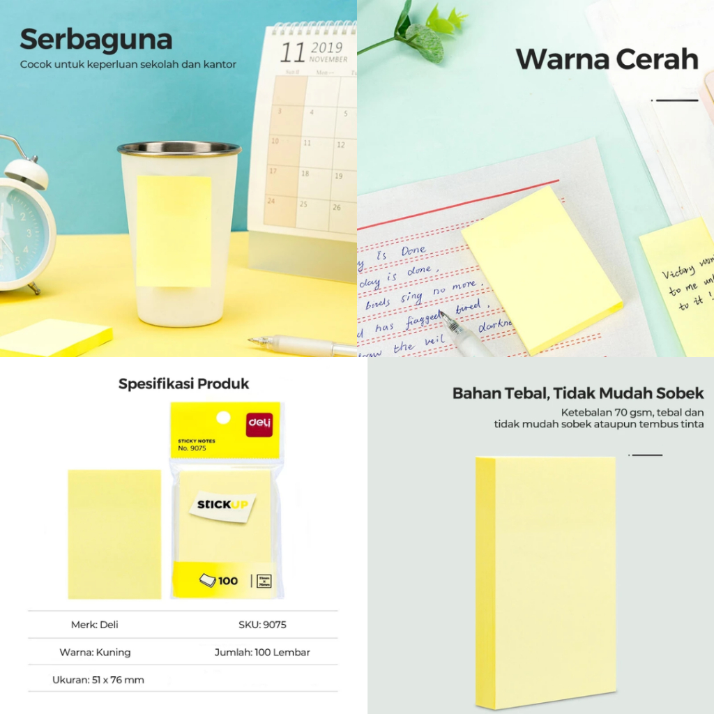 Jual Deli Sticky Notes / Memo Tempel / Kertas Penanda 5.1 cm x 7.6 cm ...