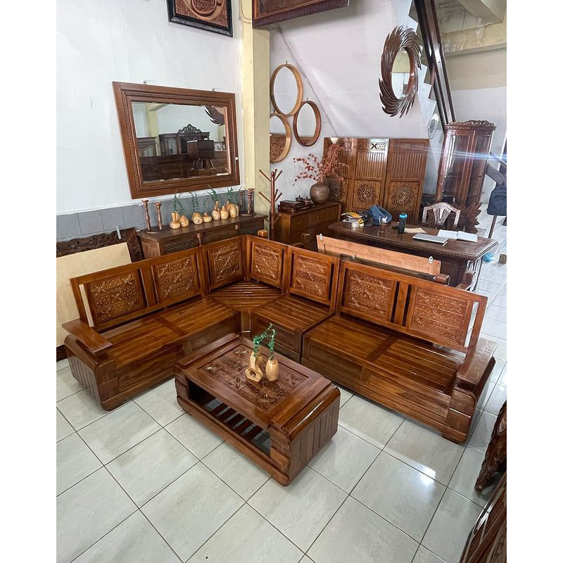 Jual Kursi Sudut Domini Model Kawung/Kursi Tamu sudut Jati | Shopee ...