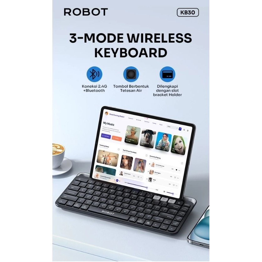 Jual Robot KB30 Keyboard Bluetooth + Wireless Usb 2.4 Multi Device Up ...