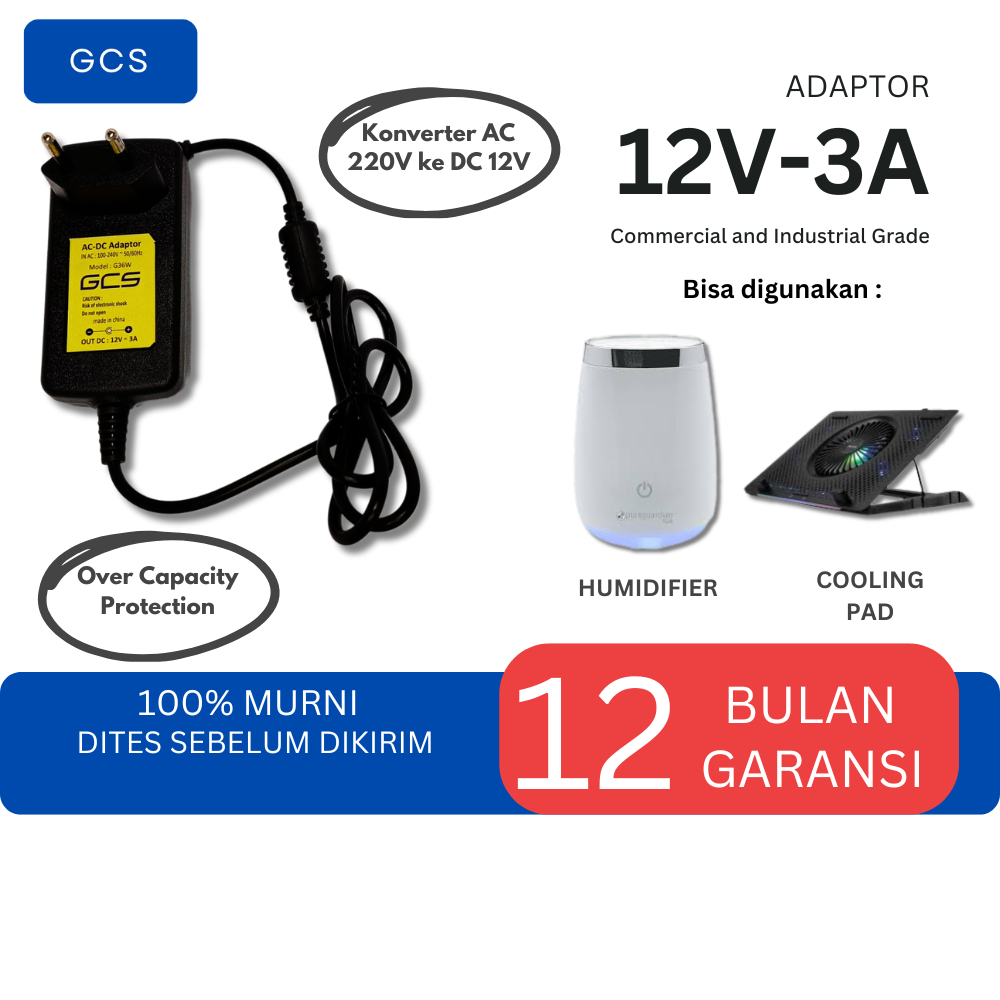 Jual GCS Adaptor AC-DC 12V-3A Adaptor LED Strip Humidifier Frame Foto ...