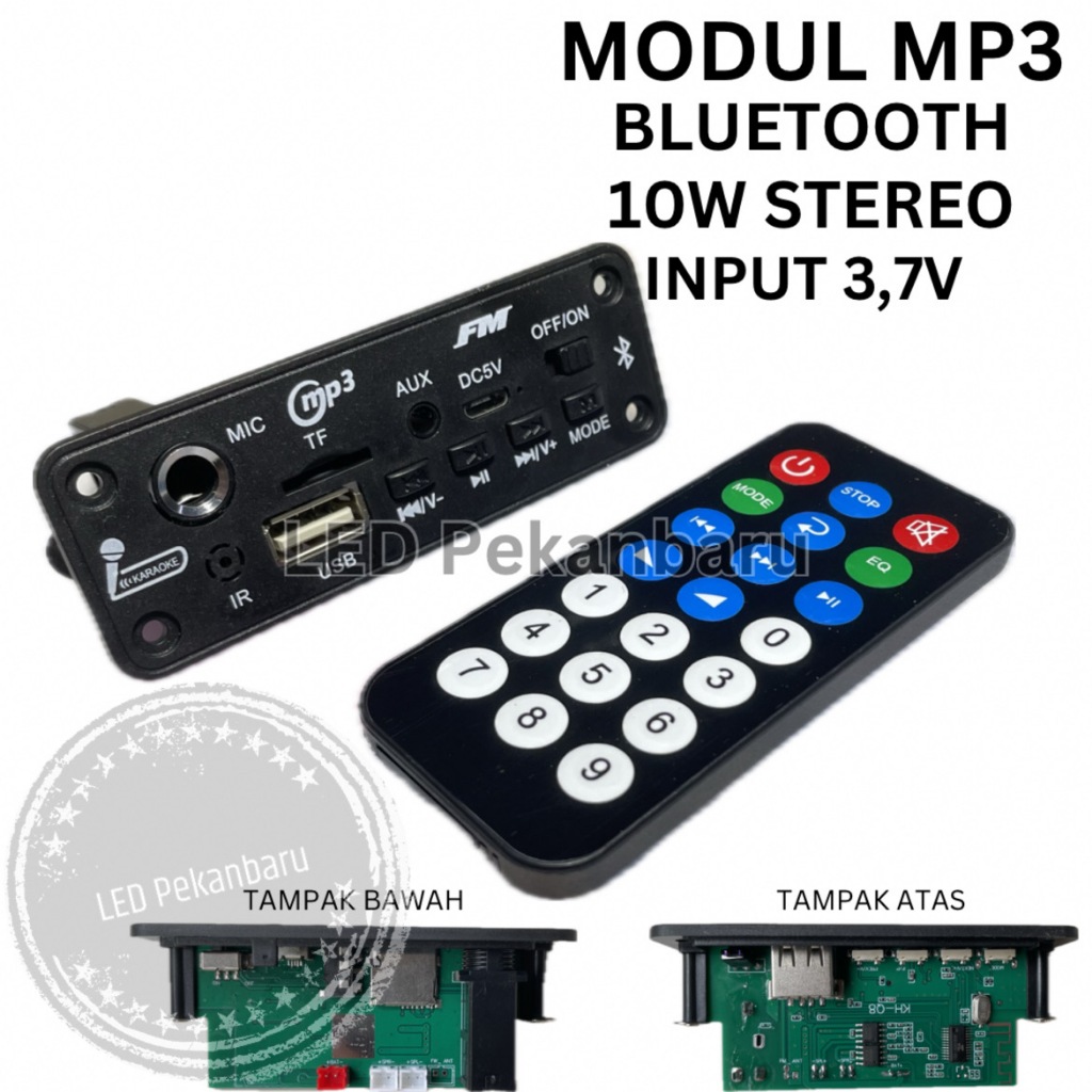 Jual MODUL MP3 BLUETOOTH 10W STEREO DENGAN PORT MIC BATTERY 3.7V 2X5W ...