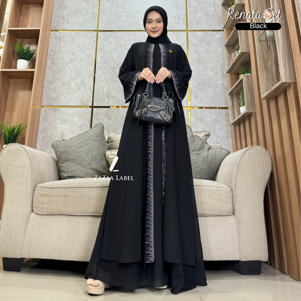 Jual Zazaa Label - Renata Set Gamis Hijab Motif Polos Bahan Ceruty ...