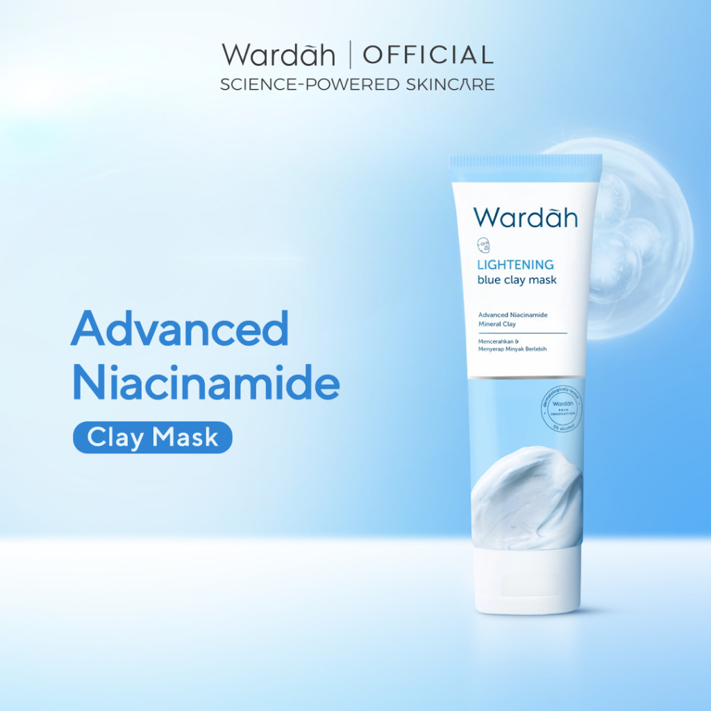 Wardah Lightening Blue Clay Mask 50 g - Masker Wajah dengan Advanced Niacinamide dan Kaolin Mineral Clay - Efektif Mencerahkan Kulit Glowing - Nyaman Saat Aplikasi dan Memberikan Efek Cooling - Semua Jenis Kulit