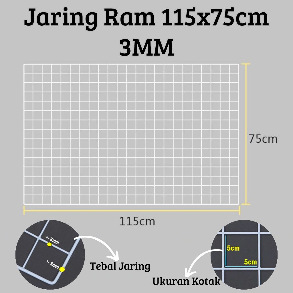 Jual Jaring Ram Kawat Dinding Ukuran 115x75cm Tebal 3mm Gantungan Hook ...