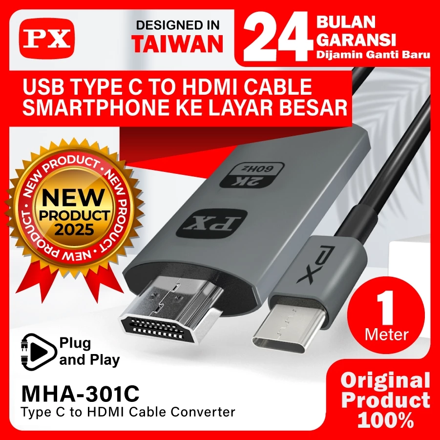 Kabel USB Type C ke HDMI TV Monitor Proyektor Converter Tablet Smartphone 1 Meter PX MHA-301C