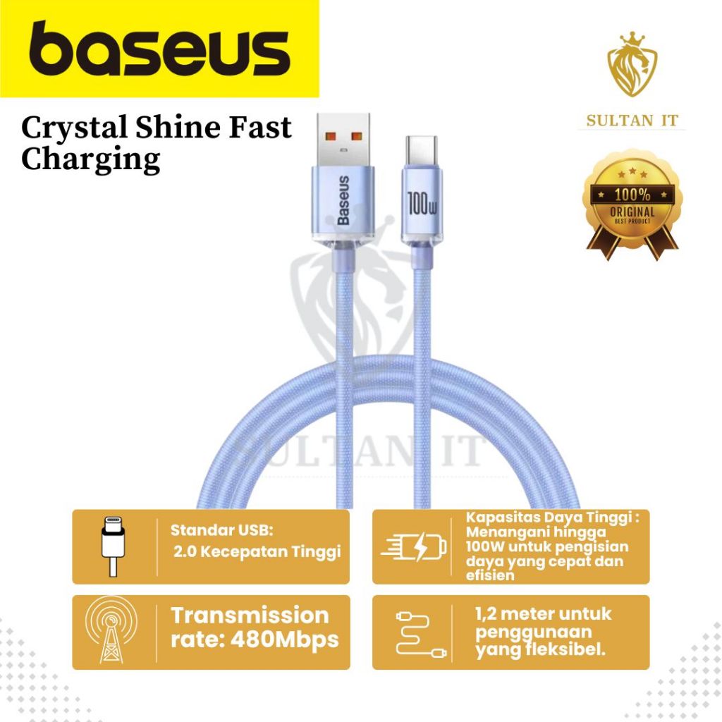 Cablu Baseus Crystal Shine Fast Charge USB-C la USB-C 100W 1.2m Violet