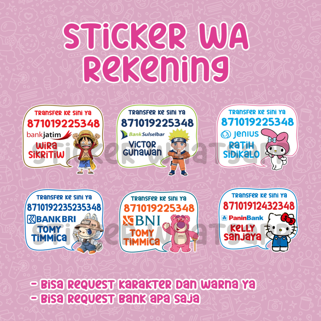 Jual Sticker wa rekening lucu imut kartun admin sticker whatsapp ...