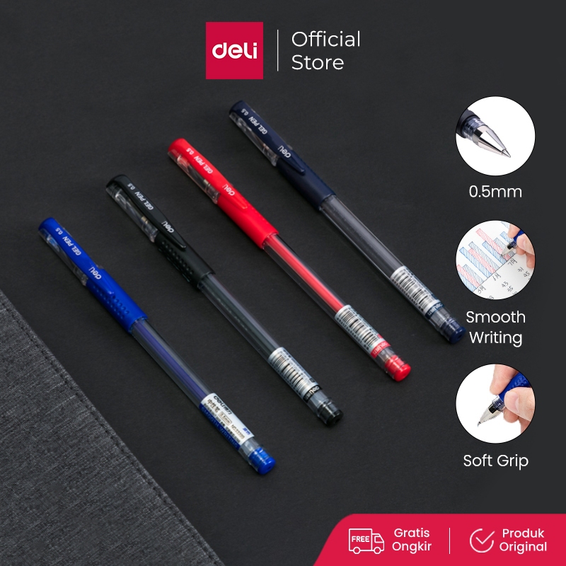 Deli Gel Pen Pulpen 0.5mm Ujung Tumpul Tinta Hitam/Biru/Merah Lembut dan Nyaman Dipakai 6600ES (2)