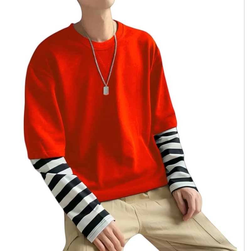 Jual kaos lengan panjang pria kaos double layer lengan sambung