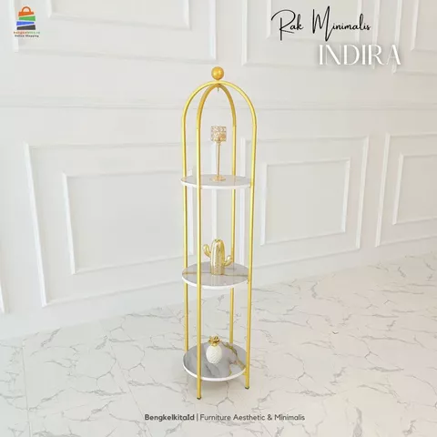 Aesthetic Round Display Rack Tower Shelving - RAK INDIRA - Modern Minimalist Besi Holo Gold