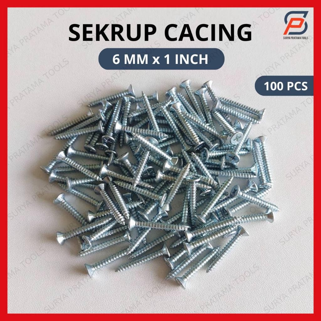 Jual Sekrup Cacing JF 6 mm x 1 inch Isi 100 Pcs / Skrup Tapping 6 mm x ...