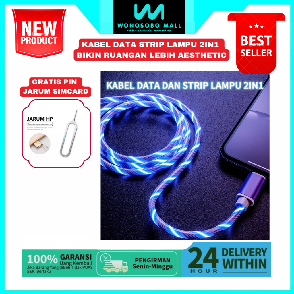 Jual RG KABEL DATA LED GLOW Flowing Fast Charging Micro Usb Type C ...