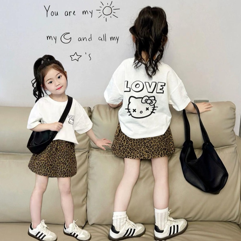 Jual 2-10Tahun Setelan rok leopard mini kaos hellokitty putih baju anak ...