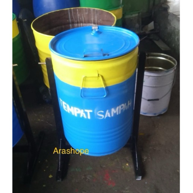 Jual tong sampah besi 60 liter tiang gantung/tempat bakar sampah/drum ...