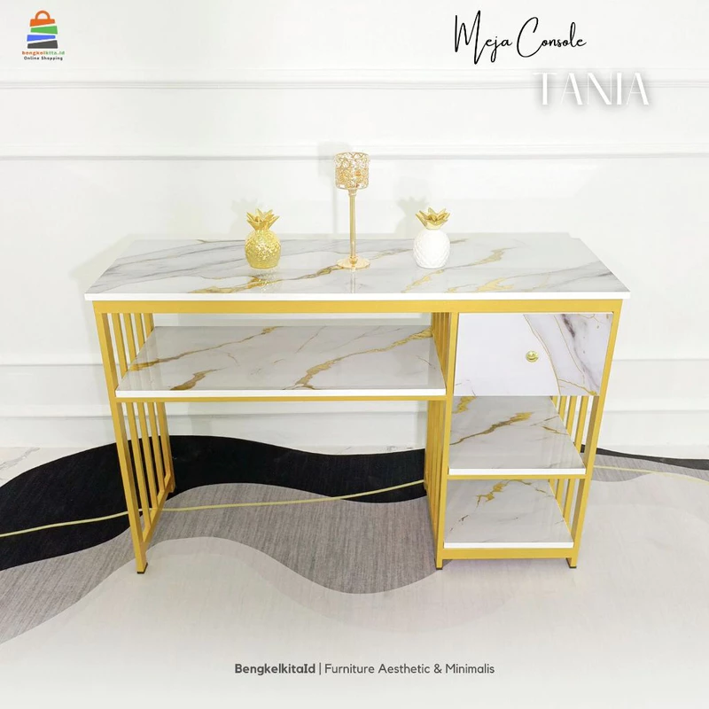 Meja Console Aesthetic Meja Hias Laci Minimalis - MEJA TANNIA - 120cm Besi Holo Cat Duco Mewah