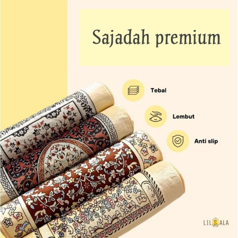 Sajadah Dewasa Tebal Anti Licin Nyaman untuk Sholat di Rumah 70×110 cm Sajadah Turki Kiswah Cream  gold Lembut da empuk