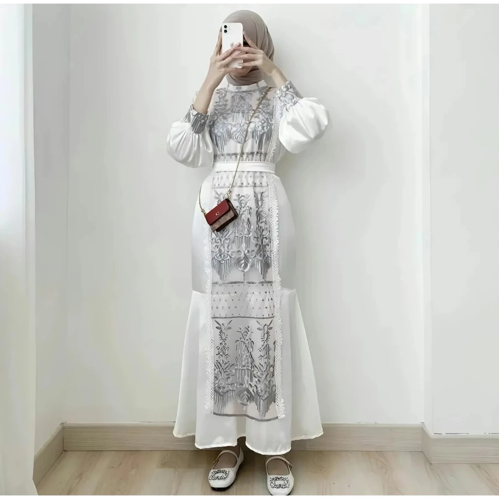 Baju Gamis Kondangan Pesta Wanita Bahan Armany Silk Premium tampilan keseluruhan