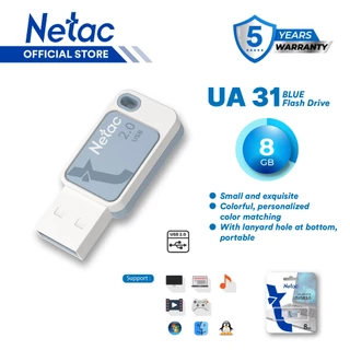 Netac Flashdisk UA31 USB 2.0 Flash Drive 8GB Blue Flash Disk Jump Drive Full Support for Computer Smart TV