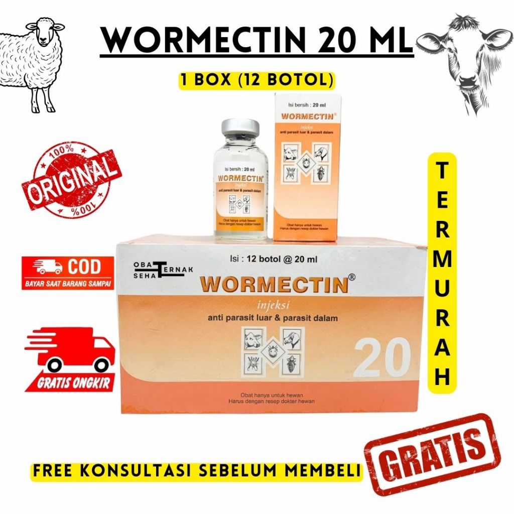 Jual 1 DUS WORMECTIN 20ml ISI 12 BOTOL - Jamur Parasit Cacing Scabies ...