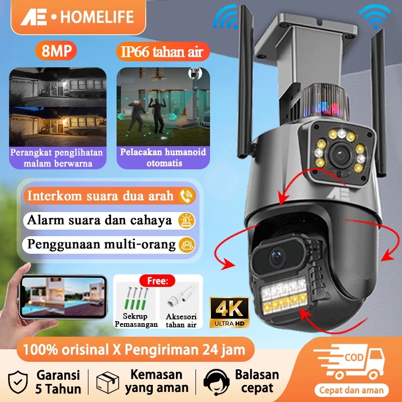 Ae 8pm 4k hd cctv outdoor wifi dual lens dual screen auto