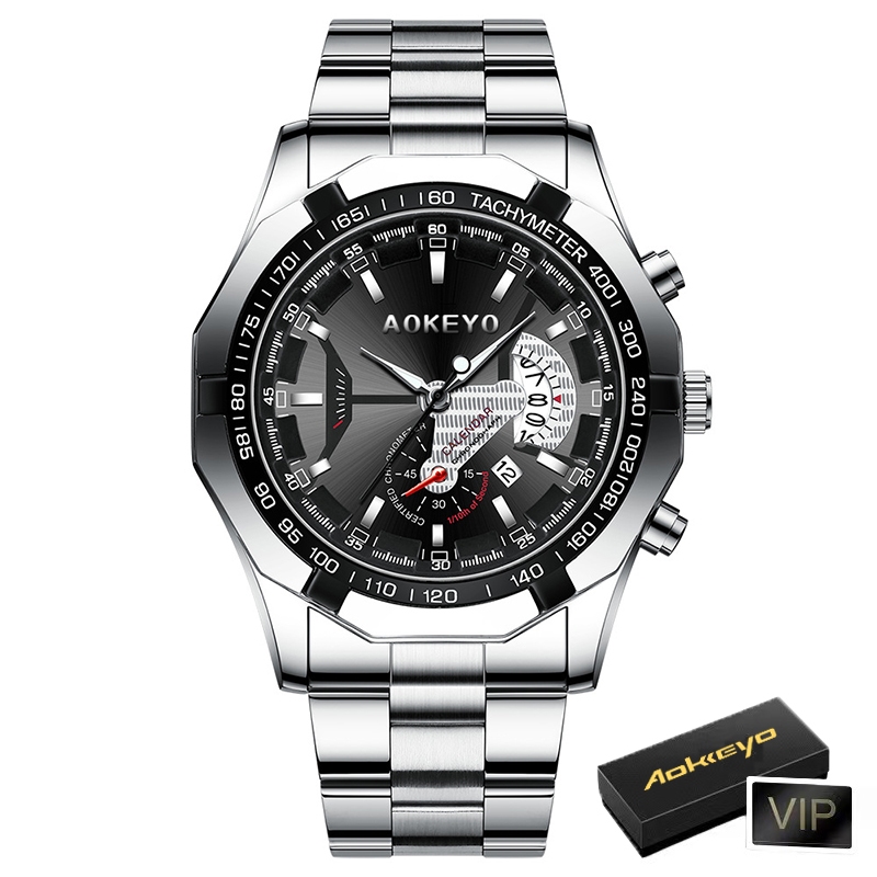 Aokeyo S001 Jam Tangan Pria Anti Air Luxury Stainless Steel Box+kartu - foto 2