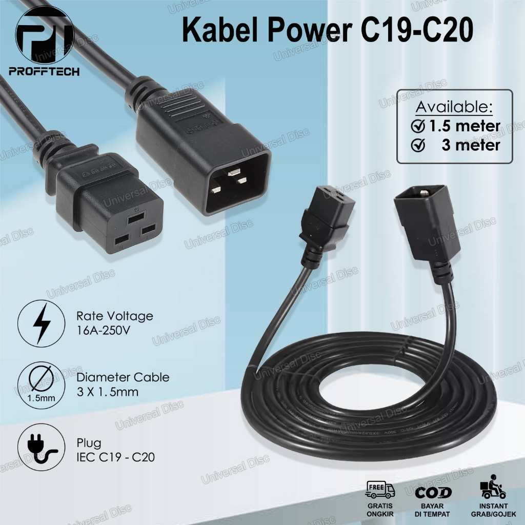 Jual Kabel Power Cord IEC C19 - C20 1.5M, 3M | Shopee Indonesia
