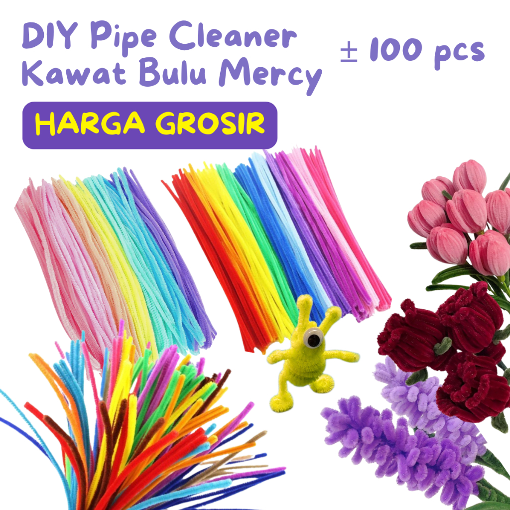 [GROSIR] KAWAT BULU WARNA PREMIUM 8mm dan 6mm100Pcs Hijau Tua Orange Coklat Bunga Kawat Bulu Pipe Cleaner Pastel Rainbow Mix 30Cm / Floral Tape / Tangkai Bunga Kawat Hijau 40cm