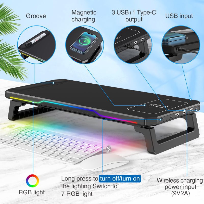 Jual Monitor Stand RGB Type-c Wireless Charging Laptop Stand Storage ...