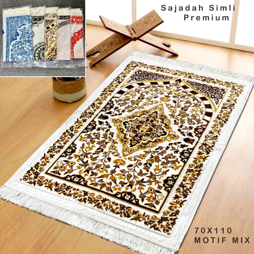 Sajadah Dewasa Turkiy Simli White Premium Bahan Bludru Halus,Dan Lembut Perlengkapan Sholat