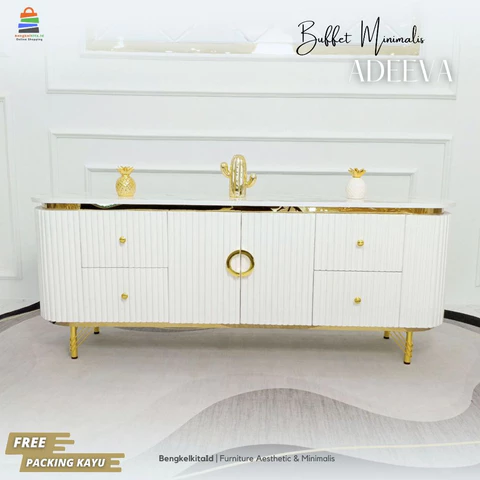 Meja TV Credenza Adeeva Aesthetic Lemari & Rak TV Minimalis Modern Top Marmer Putih/Hitam UV Gold Banyak Ukuran Warna
