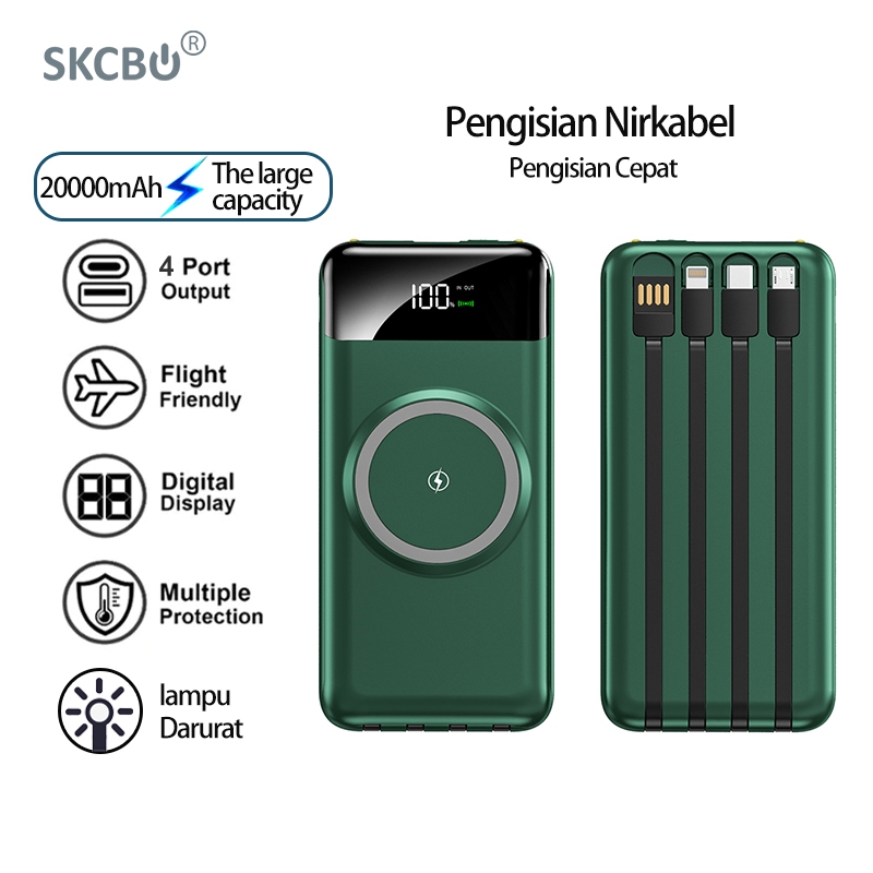 SKCBO Wireless Powerbank 20000mAh Built In Cable Power Bank